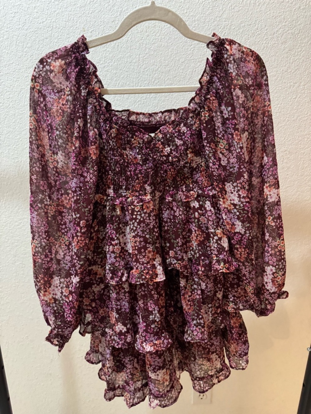 Altar'd State Purple Floral Ruffle Peasant Tunic
